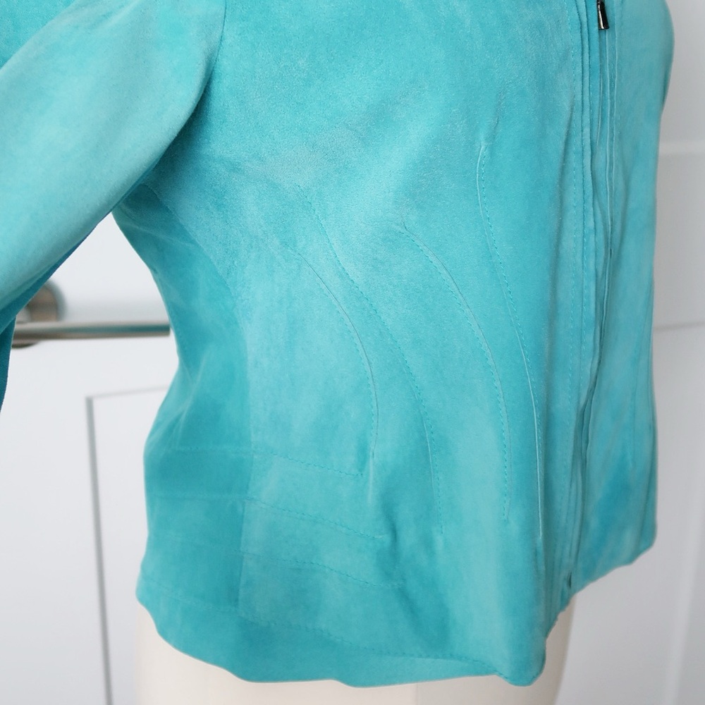 Jones New York Collection Suede Jacket in Turquoise Blue Aqua, Y2K - Picture 6 of 11